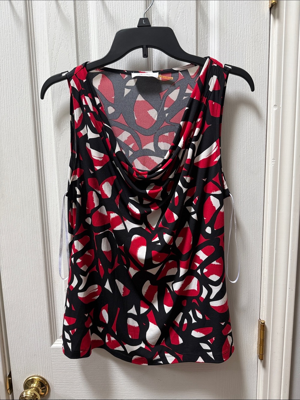 Calvin Klein Black, Red & White Cowl Neck Sleeveless Tank
